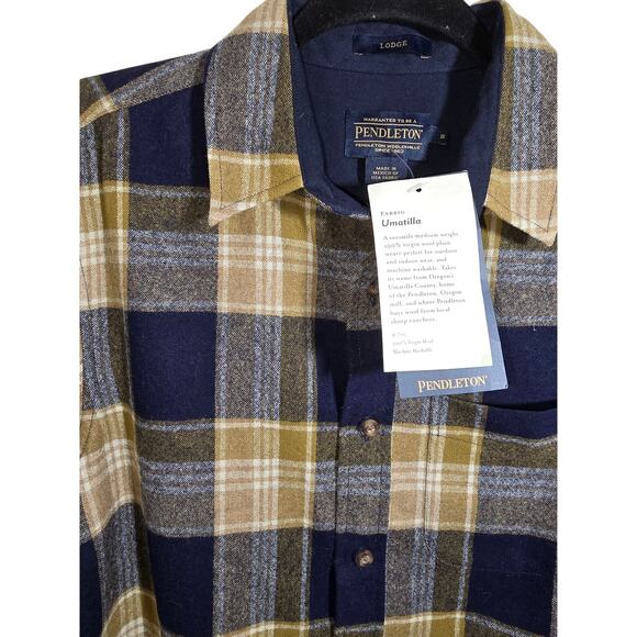 NWTags Mens Pendelton Lodge Plaid 100% Virgin Wool Button Up Shirt Blue Yellow - Picture 4 of 9